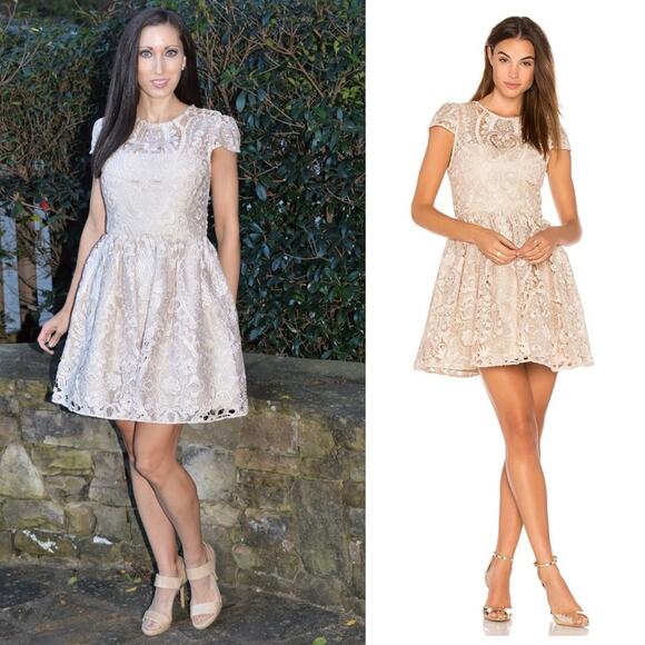 NWT NEW Alice + Olivia Gracia Nude Lace Fit and Flare Mini Dress - Picture 2 of 9